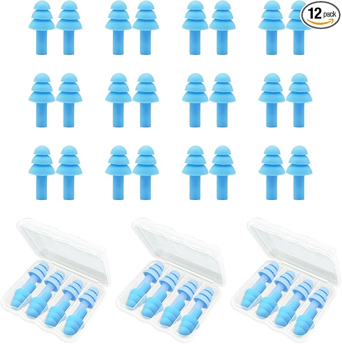 Ear Plugs for Sleeping,12 Pair Earplugs Noise Canceling Soft Silicone Ear Plug Reusable Earplugs for Sleep,Concert,Swimming,Study,Loud Noise,Snoring(Sky Blue)