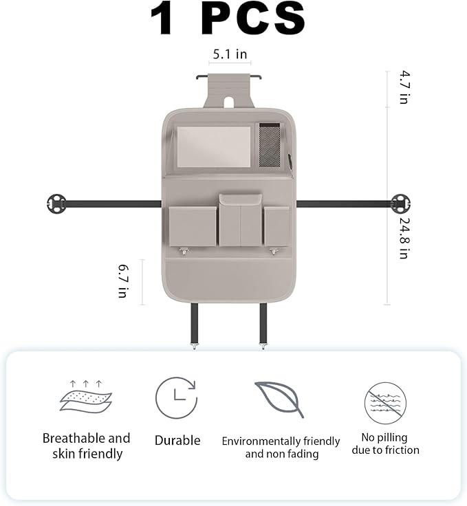 Car Seat Organizers,Multi-functional Back Seat Protectors, Storage Pouches, and Tray Holders (for Cars, Kids, Seat Back and Rear Seats) (Plain Gray, 1 Pcs)