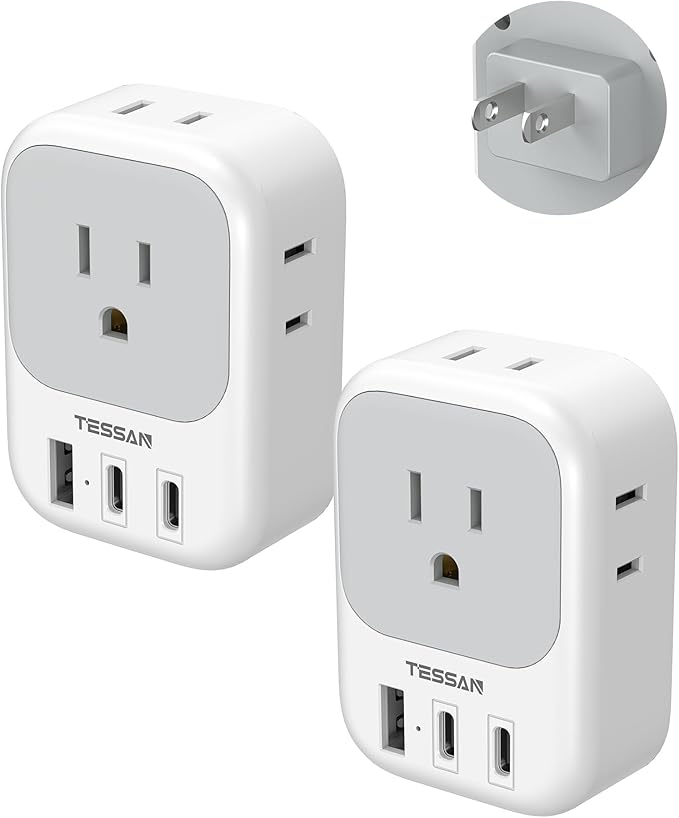 2 Prong to 3 Prong Outlet Adapter, TESSAN US to Japan Plug Adapter 2 Pack with 4 Outlets 3 USB (2 USB-C), Outlet Adaptor US to Japan China Mexico Philippines Canada Peru Thailand Vietnam