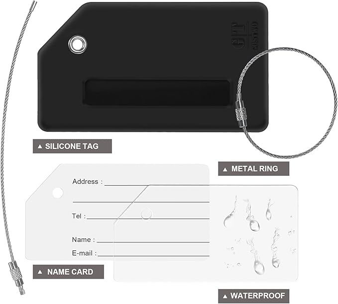 Gostwo 2 Pack Silicone Luggage Tags for Suitcases, 26 Initial Letter Baggage Labels Handbag School Bag Suitcase Instrument Tag with Stainless Steel Loop(Black)(Letter O)