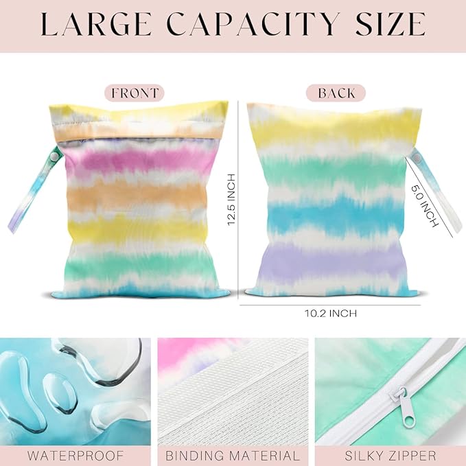 2 Pcs Wet Bag, Wet Dry Bag, Wet Bag for Swimsuit, Travel, Beach, Pool, Diapers, Dirty Yoga Gym Clothes, Toiletries, Makeup Bag, Eucalyptus Palm Leaves Print Tropical Plant Birthday Gift.