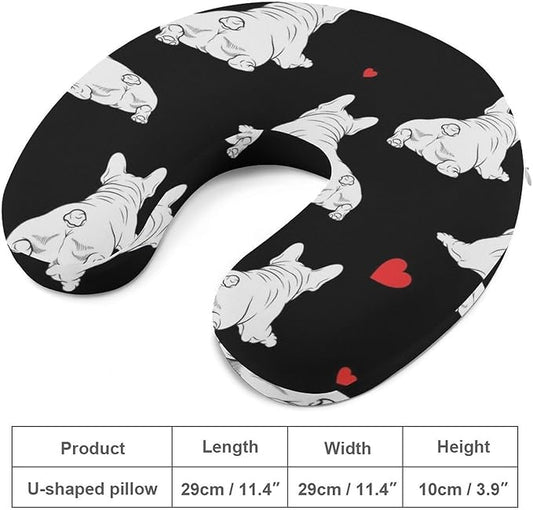 Cute Decorative Travel Neck Pillow Memory Foam Chin Cushion Funny French Bulldog Puppy Dogs, Washable Cover for Women Airplane Car Home Sleeping Rest