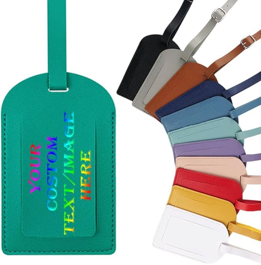 Custom Luggage Tags Faux Leather Privacy Protection Personalized Luggage Tags Travel (Green)