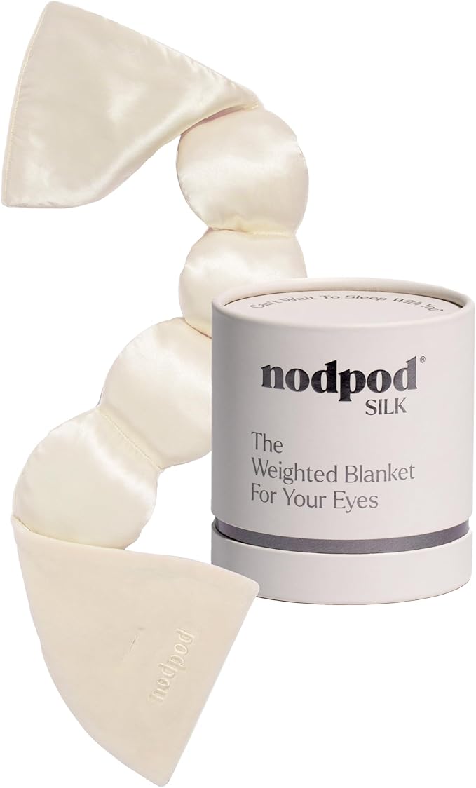 Nodpod Mineralized Silk Gentle Pressure Sleep Mask - Strap-Free, Light-Blocking Design for Sleep, Travel & Relaxation - Weighted Eye Pillow, Machine Washable (Pearl)