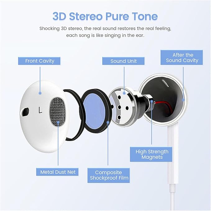 Wired Headphones for iPhone, MFi Certified, Built-in Mic & Volume Control, Noise Reduction in-Ear Earbuds, Plug & Play, Compatible with iPhone 14/13/12/11/X/8/7/SE, All iOS Systems