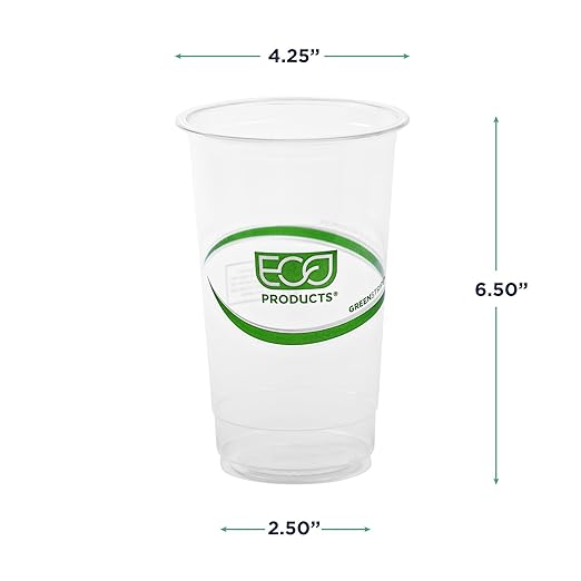 ECO PRODUCTS GreenStripe Clear Compostable 32oz PLA Large Plastic Cups, Case of 600, Disposable Renewable Plant-Based Cold Cups, For Cold Drinks & Snacks, BPI Certified, ASTM Compliant.