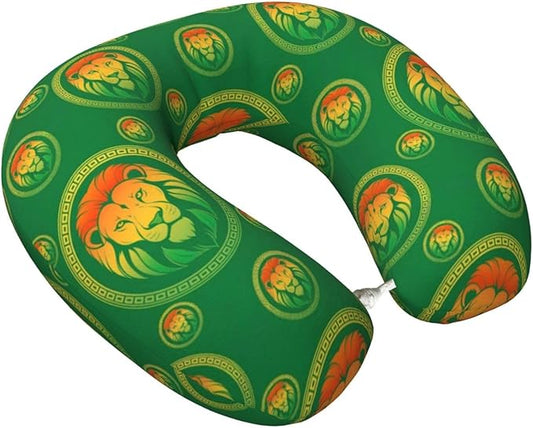 Support Neck Pillow for Youth Travel, Washable Airplane Chin Supporting and Relax U Shaped Pillows Rasta Lion Jamaican Reggae Flag Green
