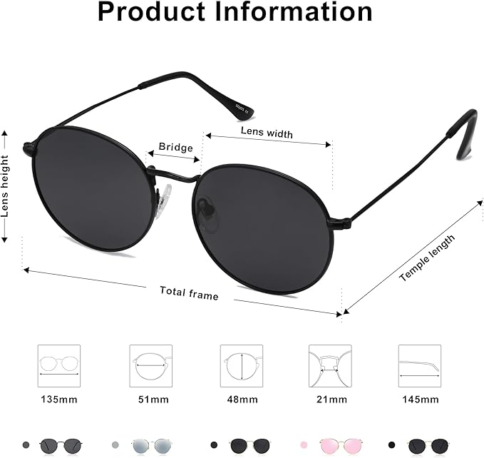 SOJOS Small Round Polarized Sunglasses for Women Men Classic Vintage Retro Shades UV400 SJ1014