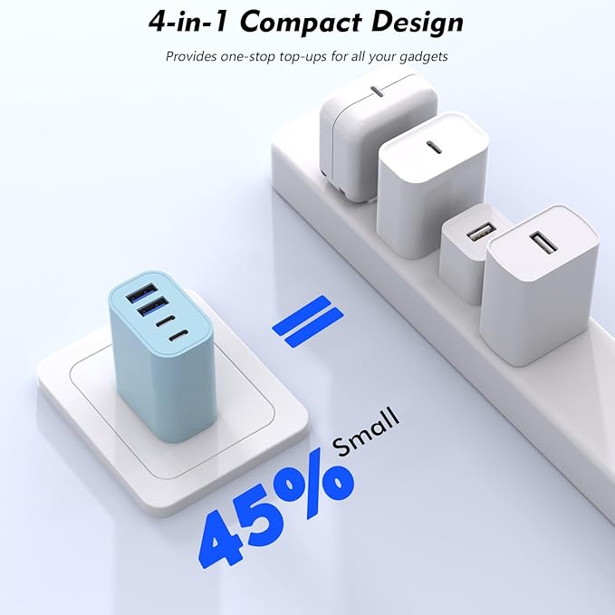 2 Pack 40W USB C Wall Charger,4-Ports Multiport PD Power Adapter & QC Wall Plug, Apple Fast Charging Block,iPhone USBC Charging Brick Compatible with iPhone 17/Air/17 Pro/16/16e/15/Pro Max/14/13(Blue)