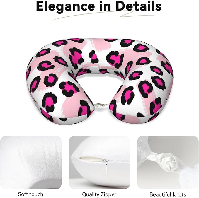 Travel Pillow for Boys and Girls, Comfortable Neck Chin Head Support Cushion Pink Cheetah Animal Skin Leopard Print, Comfortable for Airplanes Car Sleeping Rest