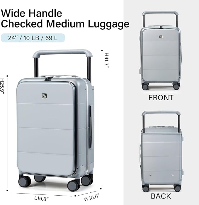 Hanke Top Opening 24 Inch Luggage with Spinner Wheels, Aluminum Frame All-PC Hard Shell Medium Suitcase, Zipperless Trunk Wide Handle Luggage, TSA Checked-Medium(Grey, 69L)
