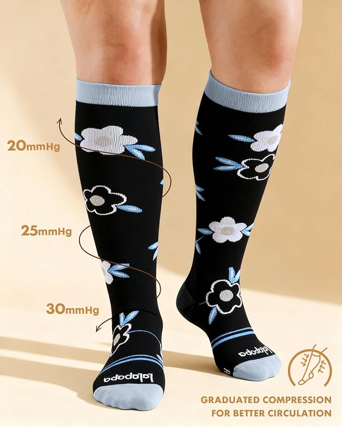 Cotton Compression Socks for Women Men - 2 Pairs 20-30mmHg Circulation Grid Arch Support Socks, Breathable