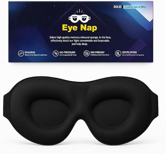 3D Contoured Sleep Mask for Side Sleepers – 100% Light Blocking Memory Foam Eye Mask with Adjustable Strap, Zero Pressure on Eyes, Soft Breathable Material for Deep Sleep & Travel