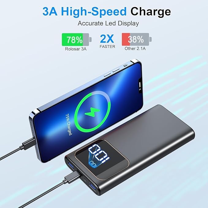 Power Bank,10000mAh Portable Charger with PD 5A/3W Fast Charging, USB C in&out External Battery Pack, Travel Phone Charger for iPhone 17 16 15 14 13 ProMax/Pro/Plus/Air Samsung S23 S22 Android Phone