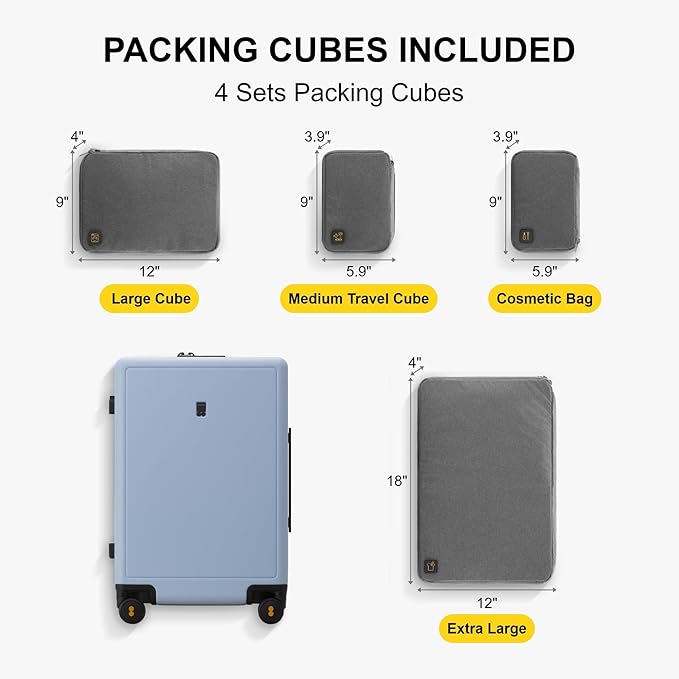 LEVEL8 Elegance Checked Luggage, 24 Inch Hardside Suitcase, Lightweight Matte Hardshell with Tsa Lock, Large Suitcases with Spinner Wheels, Light Blue