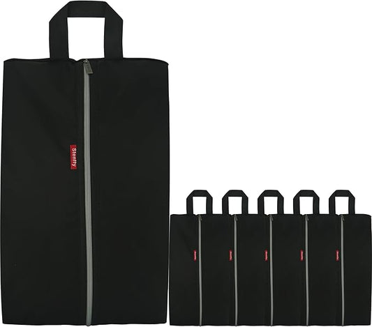 6pcs Portable Shoe Organizer, Travel Pouches with Zipper, Golf Shoe Bags, Clothes Bags, Soccer Cleats Bag Shoe Pouch for Gym, Waterproof, Odor-Resistant (Black)