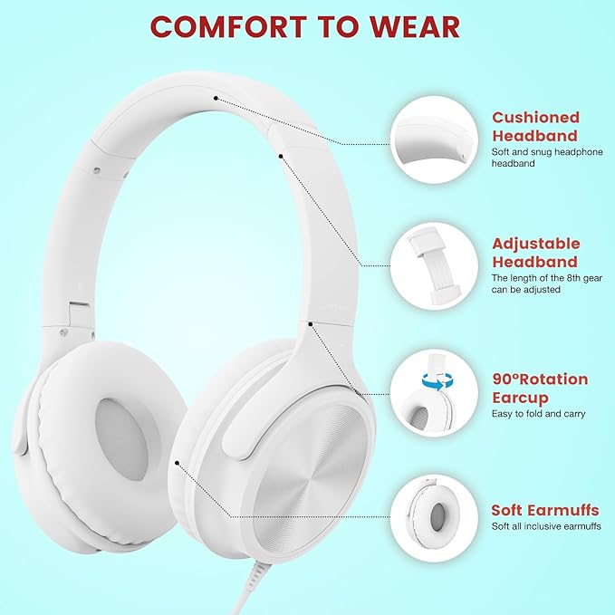 USB C Headphones Wired, Over Ear USB C Wired Headphones with Microphone, Volume Control, HD Stereo Sound,Foldable USB Type C Headphone for Adult/Teens/Laptop/Computer/iPhone 15/16 Series,White