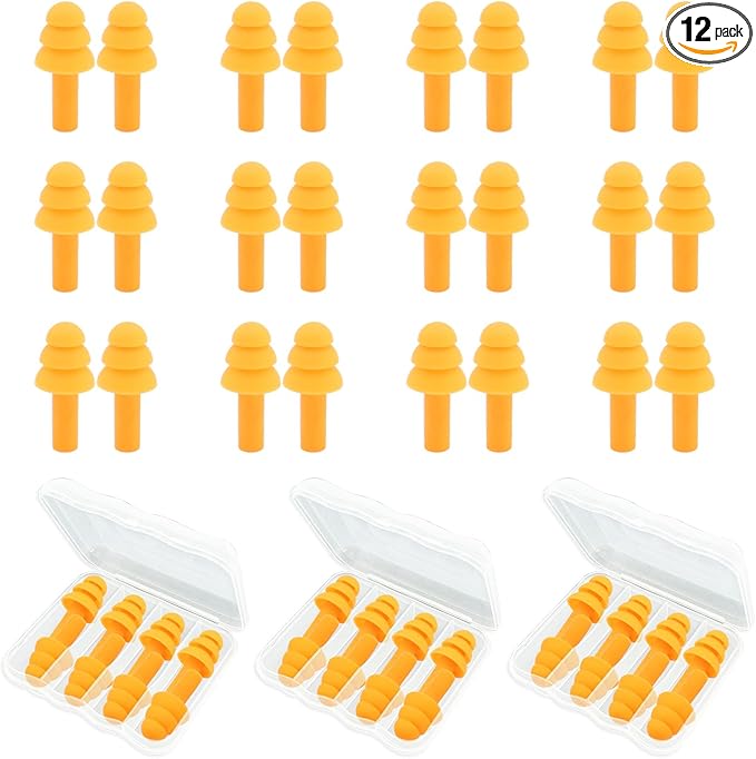 Ear Plugs for Sleeping,12 Pair Earplugs Noise Canceling Soft Silicone Ear Plug Reusable Earplugs for Sleep,Concert,Swimming,Study,Loud Noise,Snoring(Orange)