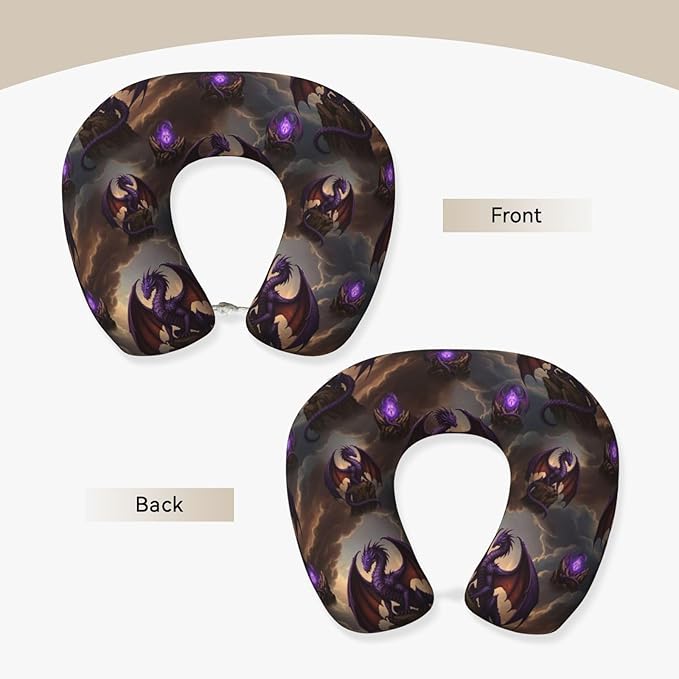 Neck Travel Pillow, Women Men Washable Airplane Car Pillows Cool Fierce Evil Dragon Art, Head Support Rest U Shaped Cushion Comfortable for Watching TV