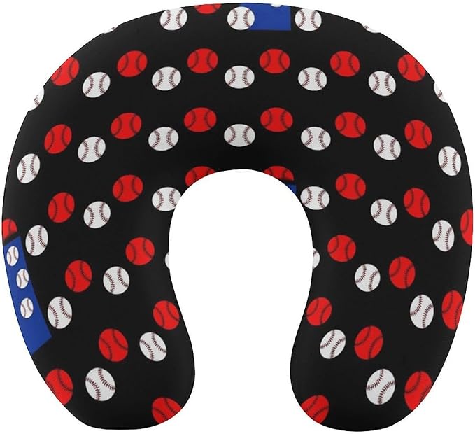Funny Memory Foam Neck Pillow Travel U Shaped Cushion with Zip Cover, Chin Support for Airplane Car Office Home Nap, Baseball Art Black American Flag