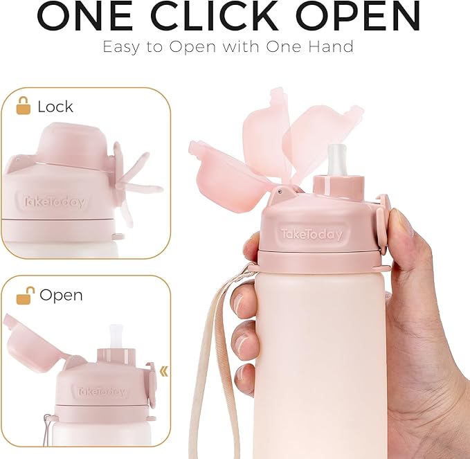 TakeToday Collapsible Water Bottles 20oz, Leak Proof, BPA-Free, Foldable Silicone Travel Water Bottle with Straw Strap for Cycling, Hiking, Outdoors