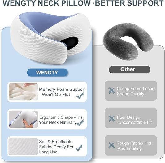 Neck Pillow for Traveling,Travel Neck Pillow for Airplanes,Portable,Smooth & Cooling Fabric,100% Pure Memory Foam,Neck Pain Relief with Breathable 360º Ergonomic Support for Long Flight(Blue)