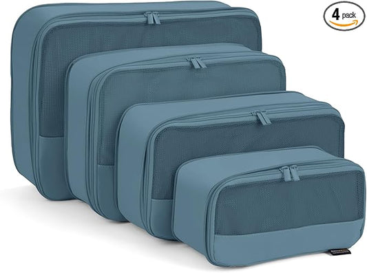 4 Piece Compression Packing Cubes for Suitcases and Backpack, Lightweight Travel Organizers (Gray Blue)