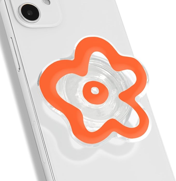 OnTheGrip Cute Transparent Daisy Flower Shape Design Mobile Phone Grip Multi Functional Collapsible Stand Holder for Smartphone Tablet Cell Phone Accessory (Coral)