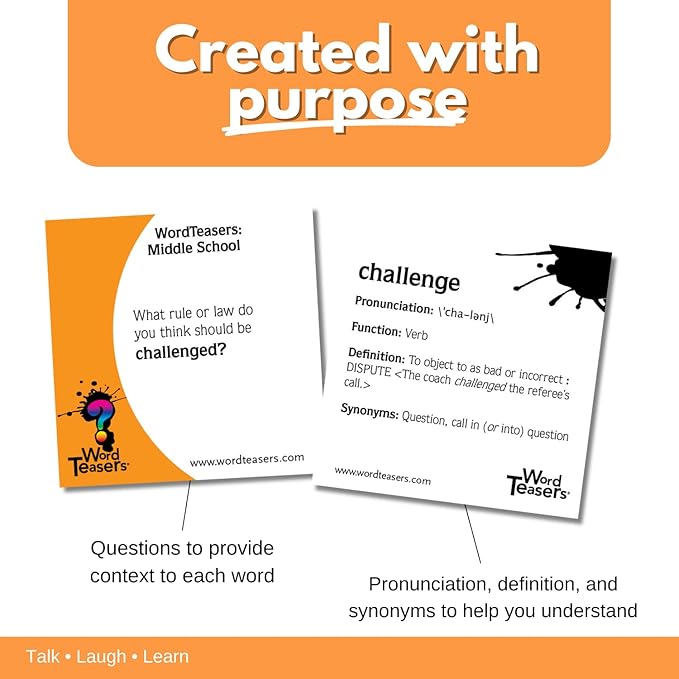 ? WORD TEASERS Middle School - Vocabulary Game for Kids 10-13 - Fun Family Conversation Starters - Reading Games for Middle School - 150 Vocabulary Flash Cards/Conversation Cards