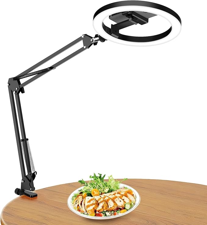 10" Overhead Ring Light with Phone Mount, Upgraded 360° Ring Light with Stand, 3 Color Modes for Video Recording, TikTok, YouTube, Cooking & Zoom, Camera, Universal for iPhone/Android