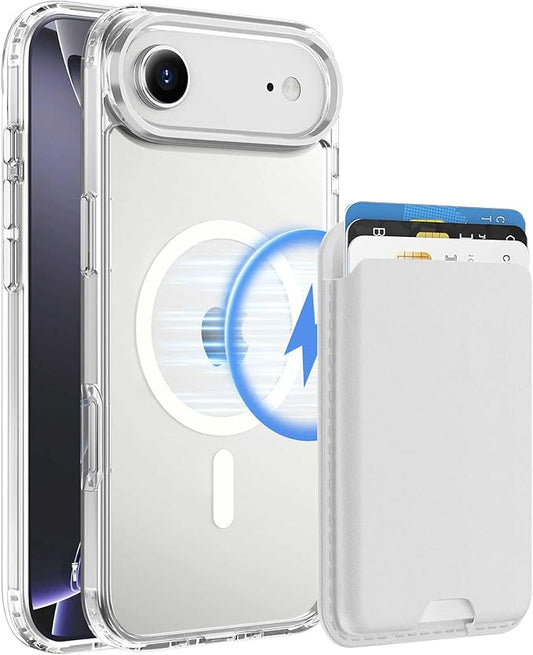 Ntwinro Magnetic for iPhone Air Clear Case (Compatible with MagSafe) with White Detachable Wallet & Card Holder for 3 Cards [RFID Blocking] Military Grade Protective Slim Phone Cover for 17 Air 2025