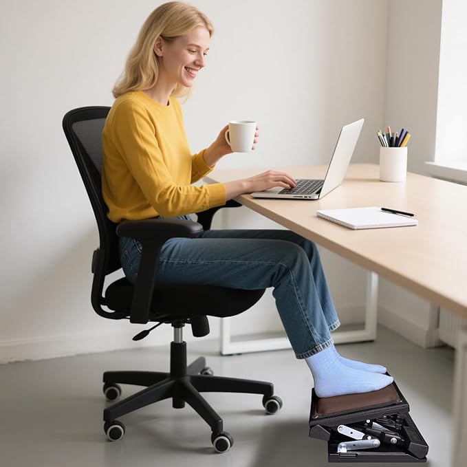 Scalebeard Foot Rest for Under Desk at Work,Height Adjustable Infinite Angle Under Desk Footrest,Ergonomic Foot Stool for Office,Gaming,Computer,Removable Pad Leg Rest with Massage Beads,All-Season