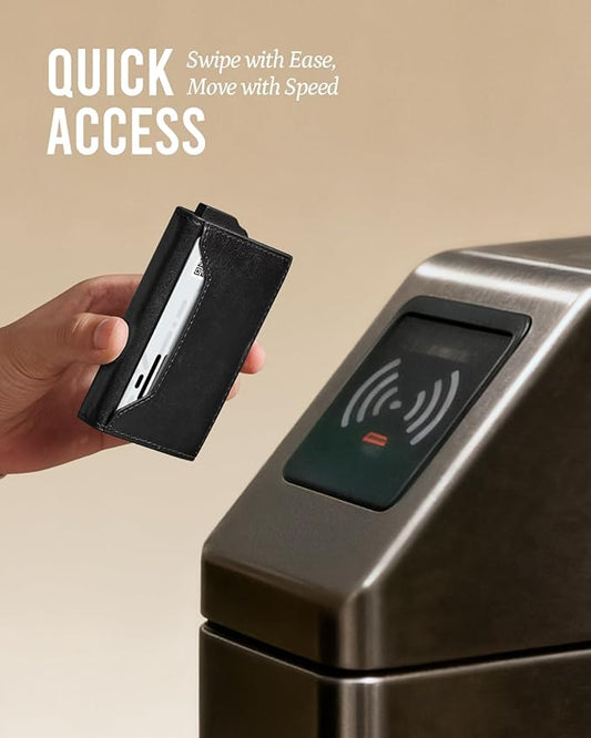 YESIIW Slim wallet for Men - Premium Genuine Leather Wallet - Pop up Smart Mens Wallet Card Holder for 7-9 Card Capacity | 1 ID Window | Cash Slot - Thin, Minimalist, Trifold, RFID Blocking (Black)