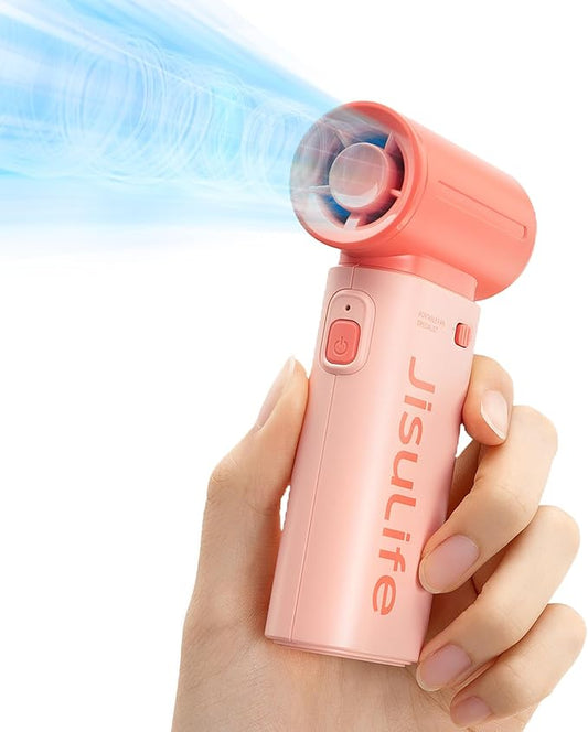 JISULIFE Portable Handheld Fan Life9, Turbo Power High Speed Air [18H Max Cooling Time], 5 Gear Wind, 5000mAh Rechargeable, Mini Pocket Design, Personal Fan for Travel Concerts Camping Makeup - Pink