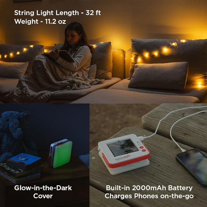 LuminAID Solar String Light with Phone Charger - Tent Lights for Camping - 32 ft Sting Lights Perfect for Camping, Backyard, Patio, RVs, Power Outages (2 Pack)