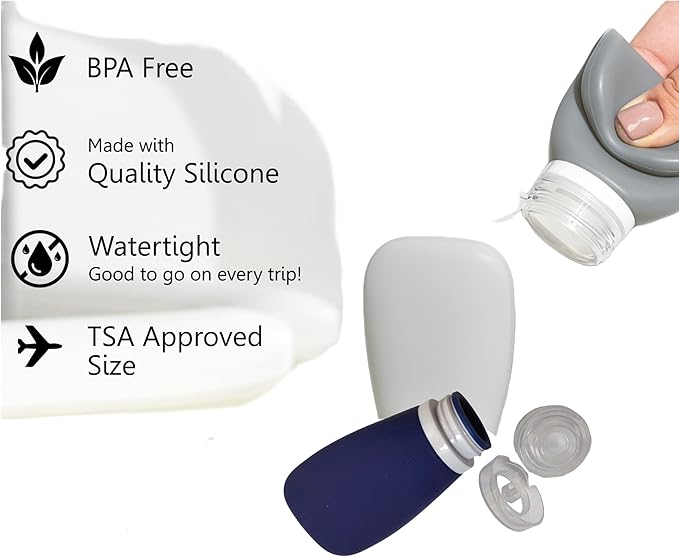 Travel Bottles for Toiletries, TSA Approved 3 oz Leak Proof Silicone Refillable Squeeze Travel Size Containers BPA Free for Cleansers, Lotions, Shampoo for Airplane 2pk (Orange,Yellow)