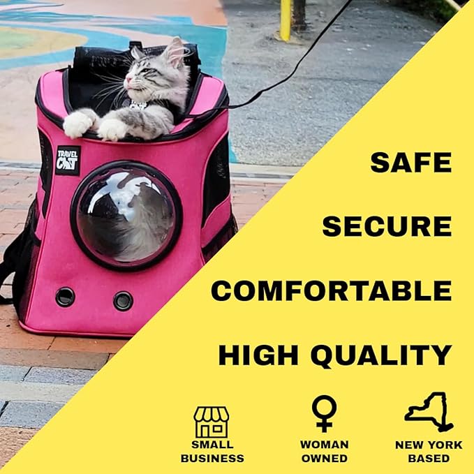 Fat Cat Backpack Carrier - Airline Approved Cat Carrier with Space Capsule Bubble for for Small Cats, Kitten - Premium Deep Rose Pink Cat Carrier Backpack for Outdoor, Travel, Hiking, Pet Supplies