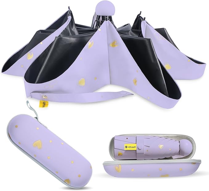 Compact Travel Umbrella - Mini Manual Umbrella for Purse, Windproof & UPF 50+ Sun & Rain Protection, Lightweight Portable Folding with Case for Women, Men，Kids