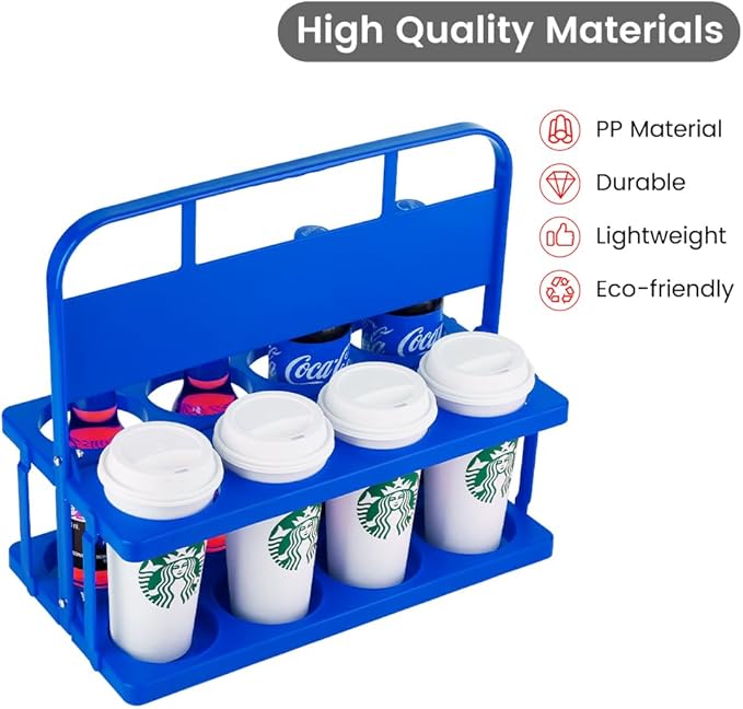 Reusable Drink Carrier with Handle for Food Delivery Drivers, Portable 8 Cup/Coffee Holder Accessories for Delivery, Foldable Drinks Caddy with Tray, Car Durable Plastic Festive Bottle, Vacation