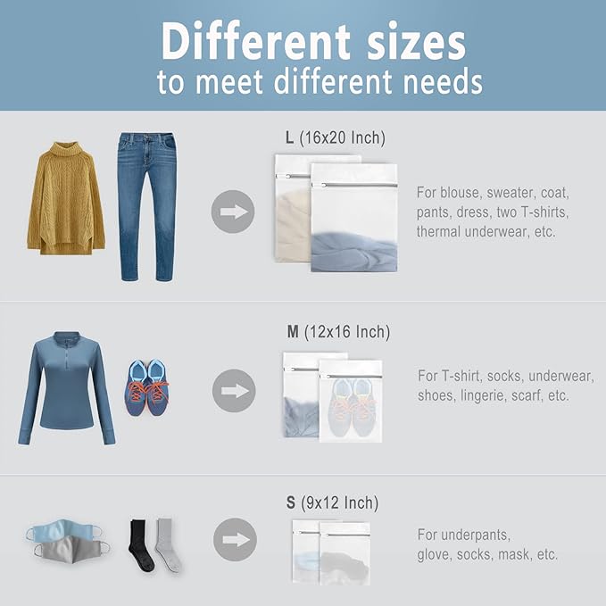 Muchfun 3Pcs Durable Fine Mesh Laundry Bags for Delicates (1Large, 2Medium, 1Small)