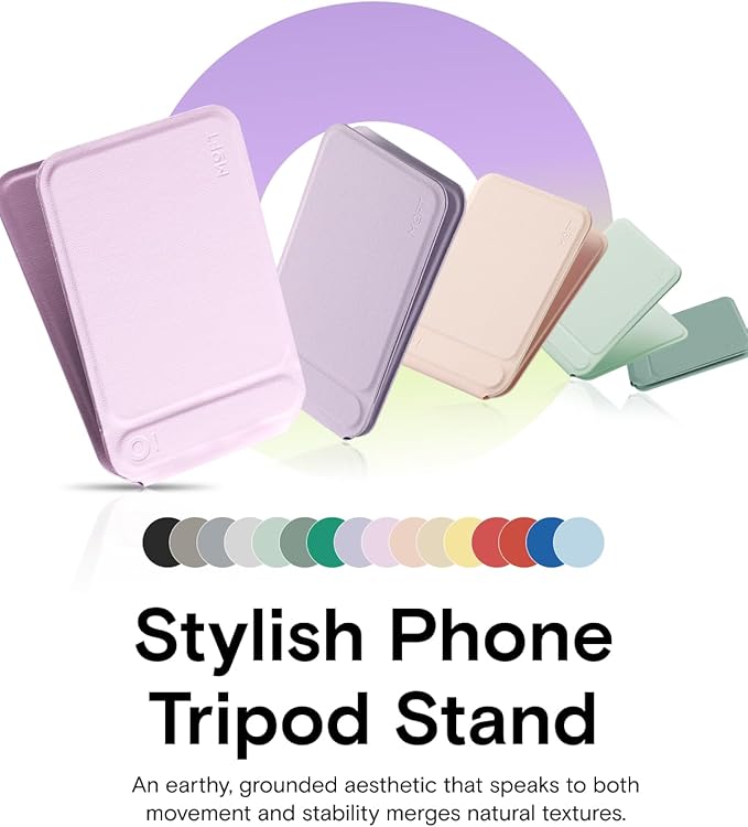 MOFT Phone Tripod Stand Selfie Stick for iPhone, Multi-Angles iPhone Stand, Lightweight & Portable Phone Holder, Strong Magnets, MOVAS Vegan Leather, Travel Essentials, Blush(Without Card Slot)