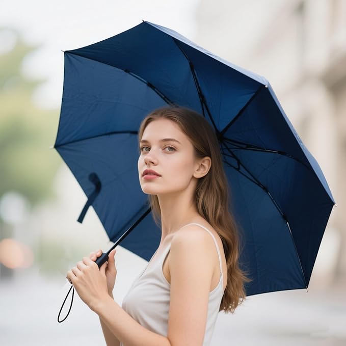 SIEPASA Windproof Travel Umbrella - Automatic Compact Folding Umbrella for Rain, Small Portable Windproof Umbrellas for Men Women and Teenagers (Navy Blue)