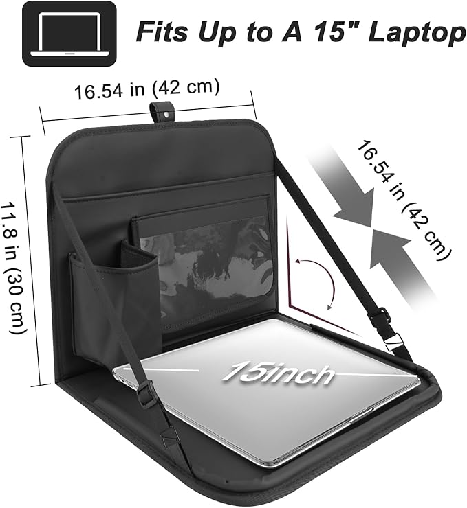 GMQ Backseat Car Organizer with Detachable Steering Wheel Tray 1 Pack,Car Back Seat Laptop Desk, Multifunctional Office Bag,Back Seat Car Storage & Tablet Holder for Kids (Black)