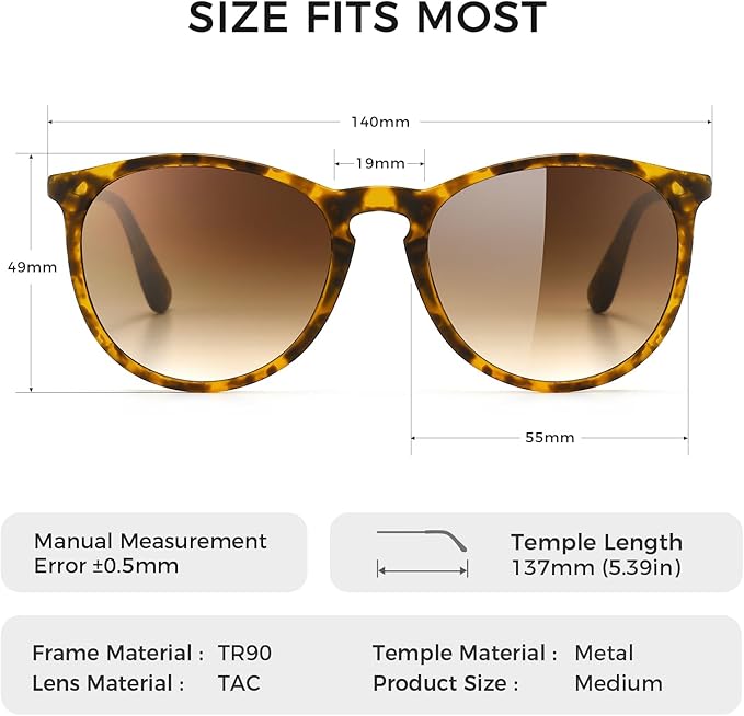 SUNGAIT Premium Vintage Round Sunglasses for Women Men Classic Retro Trendy Style