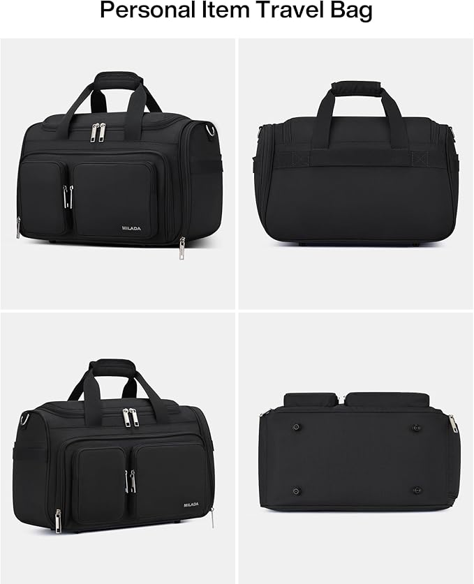 MILADA Underseat Carry On Luggage Bags for Travel Lightweight Foldable Carry On Bags for Airplanes Small Duffle Bag for Men Women Personal Weekend Overnight Travel Tote Bags, Black
