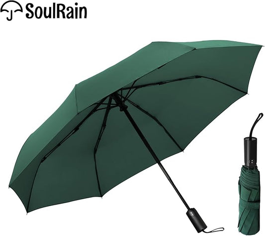 SoulRain Travel Umbrella - Compact Umbrella for Rain - Perfect Large Auto Folding Umbrella - Ideal Car umbrella, Small umbrella, and Travel Companion