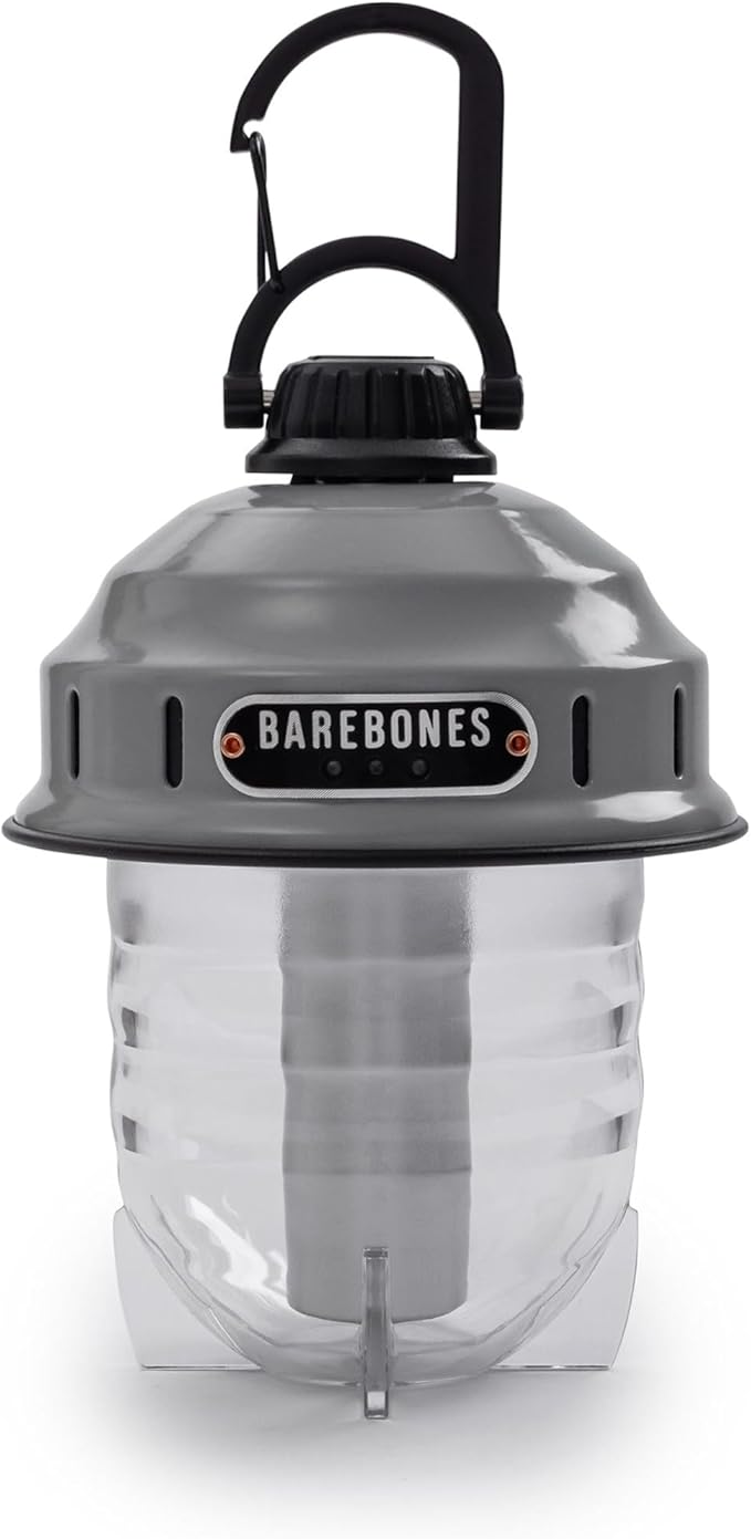 Barebones Beacon Hanging Light – State Grey, Rechargeable LED Camping Lantern with Adjustable Brightness – Weatherproof Vintage-Style Hanging Lantern for Outdoor Adventures and Year-Round Use