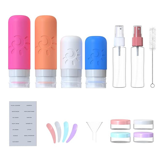 18 Pack travel Bottles for Toiletries, TSA Approved Silicone Travel Containers Leak Proof Refillable Travel Accessories for Shampoo Conditioner Lotion Body Wash(Multicolored D)
