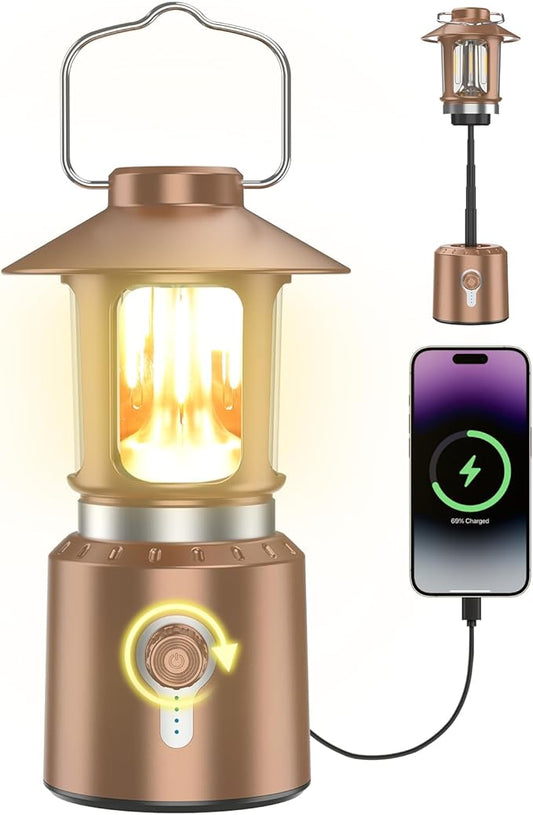 Retro Classic LED Camping Lantern, Rechargeable Stepless Dimming Vintage Lantern, 3 Light Modes (2000K-6500K), 8000mAh Power Bank, Bright Hanging Tent Light for Indoor & Outdoor, Hiking, Camp