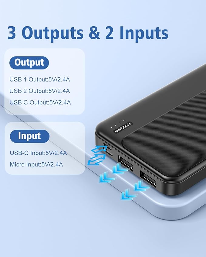 5V 2A Battery Pack Power Bank for Heated Vest, Heated Jackets, Heated Pants, 10000mAh Pocket Size Portable Charger for Heated Clothing, USB Heated Blankets, Heated Coats. (Black)